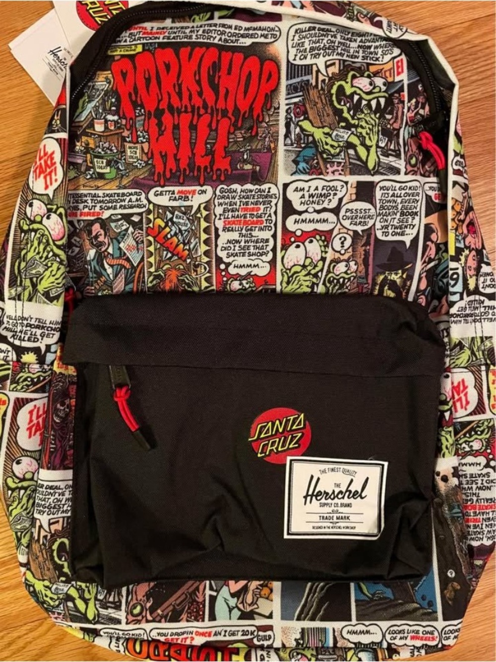Herschel x Santa Cruz Skateboards Black Backpack with Comic Print